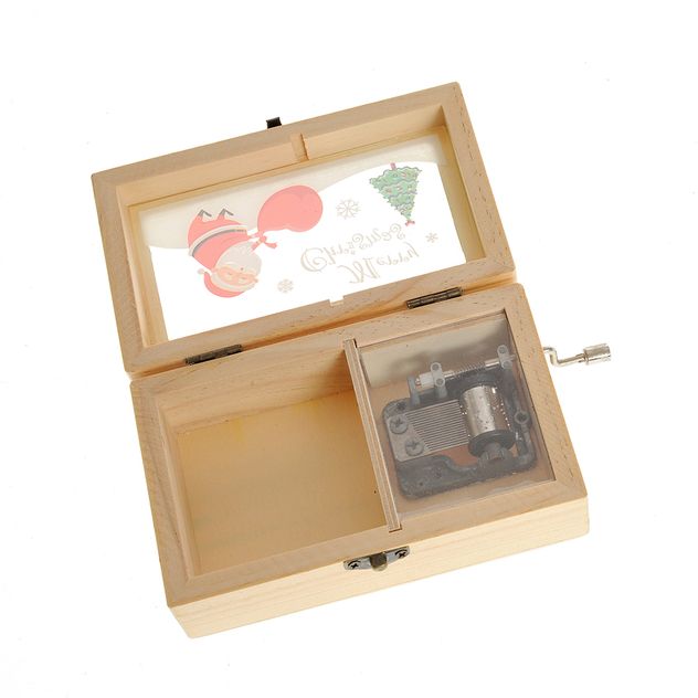 Cutie muzicala din lemn cu Mos Craciun