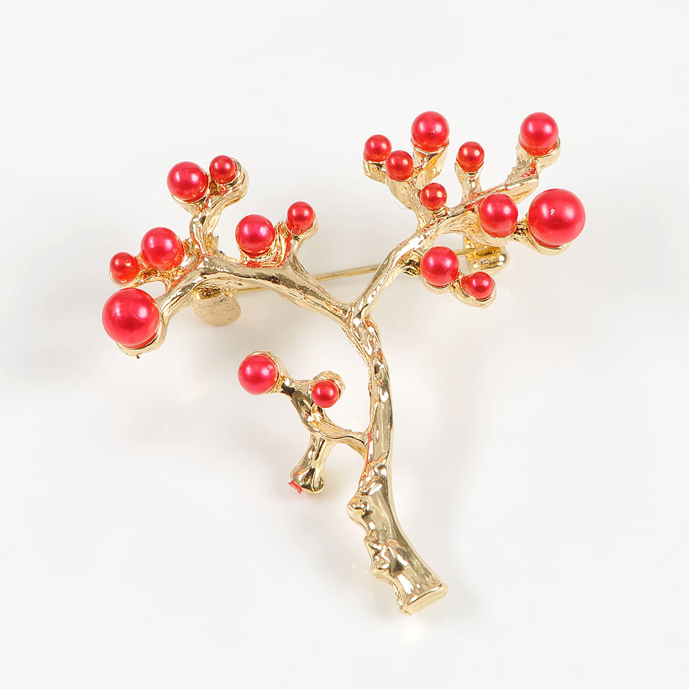 Brosa martisor ramura aurie cu pietre rosii - 2 | YEO