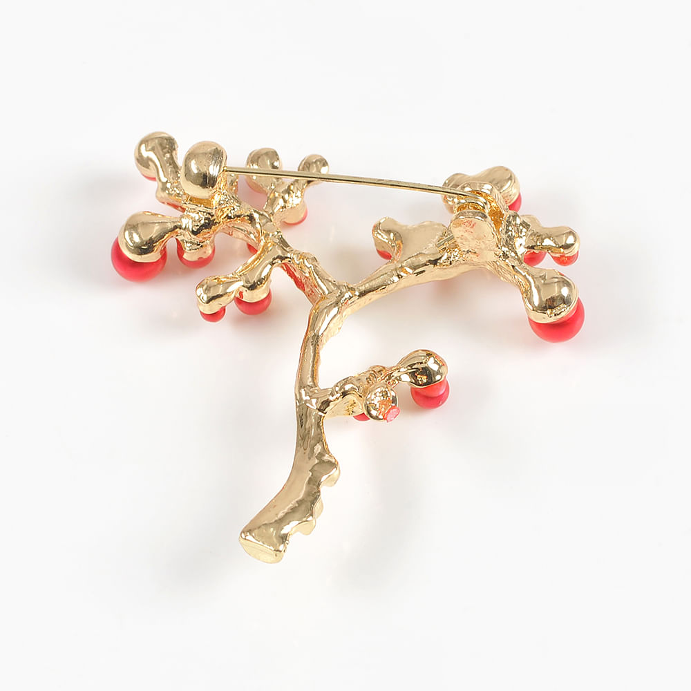 Brosa martisor ramura aurie cu pietre rosii - 3 | YEO