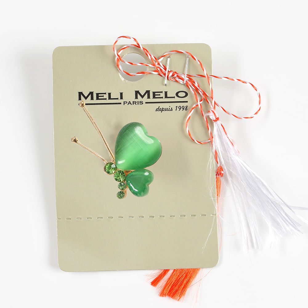 Brosa martisor fluture auriu cu aripi verzi - 1 | YEO