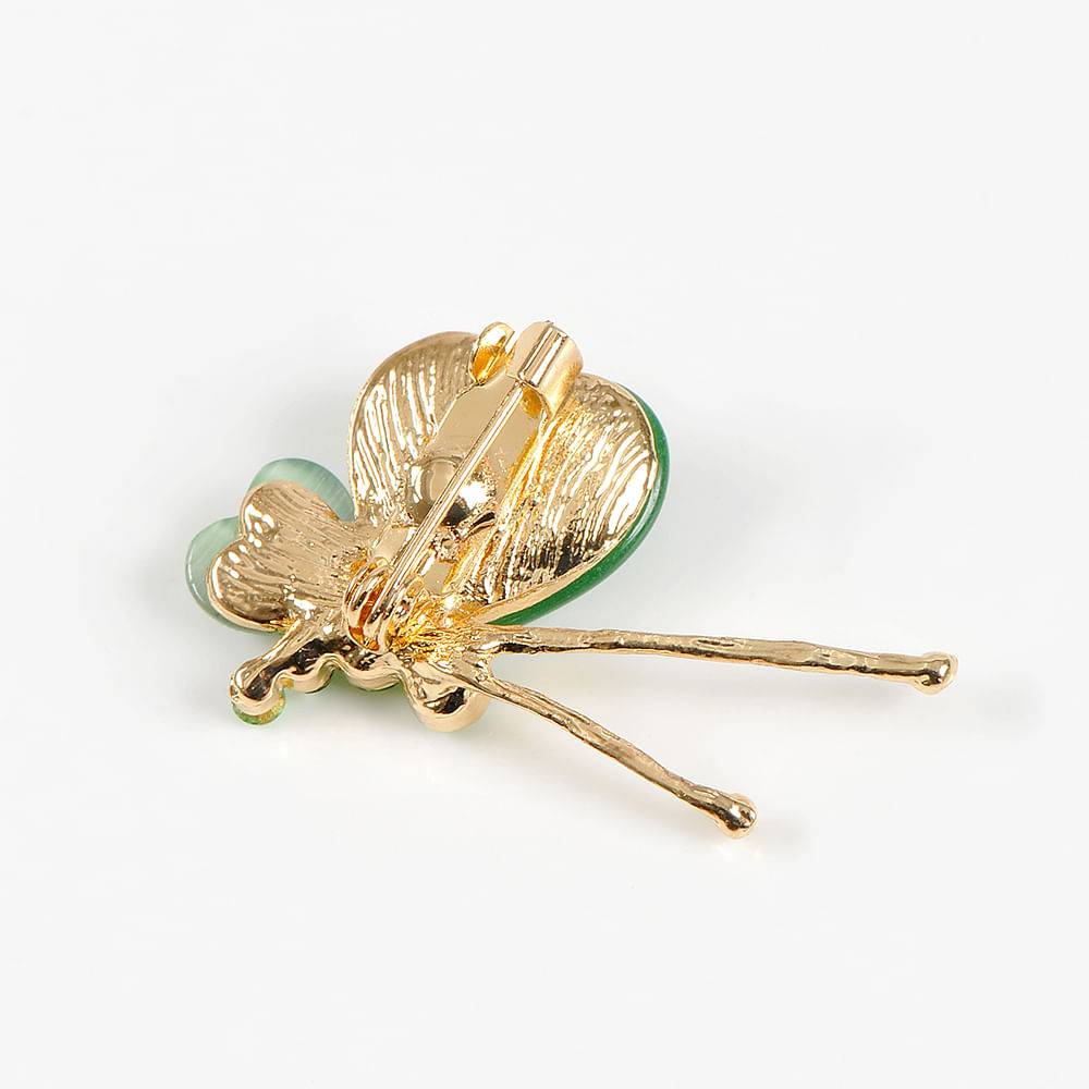 Brosa martisor fluture auriu cu aripi verzi - 3 | YEO