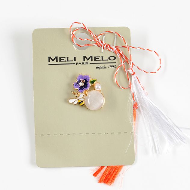 Brosa martisor piatra bej cu floare mov