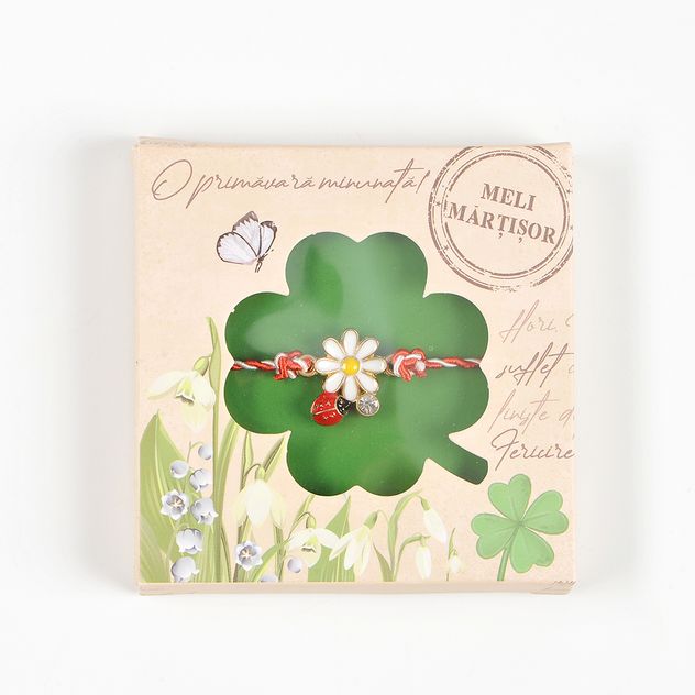 Bratara martisor floare alba cu buburuza
