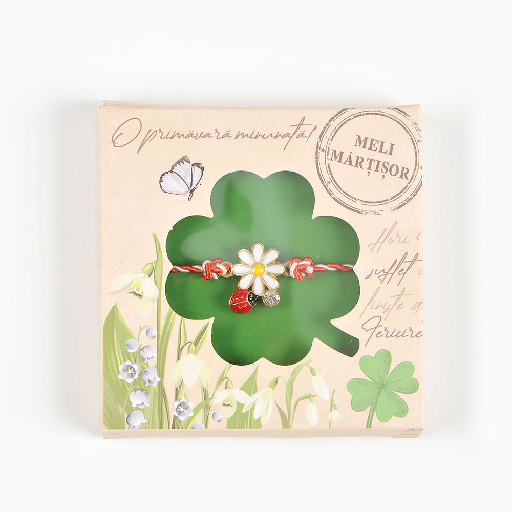 Bratara martisor floare alba cu buburuza - 1 | YEO