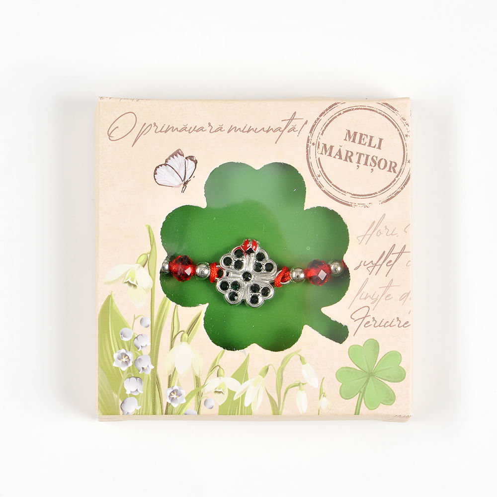 Bratara martisor rosie cu trifoi - 1 | YEO