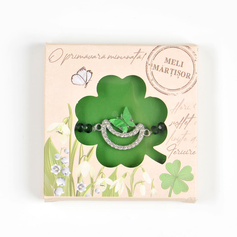 Bratara martisor verde cu semiluna si fluture - 1 | YEO