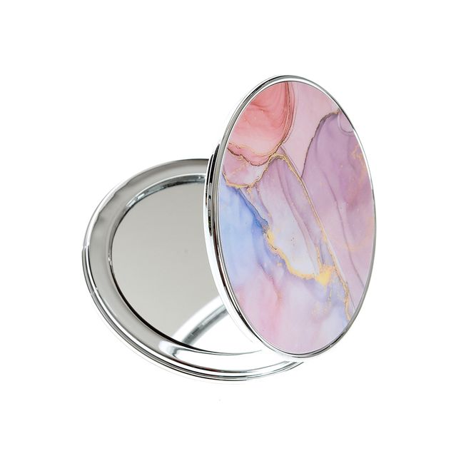 Oglinda compacta rotunda cu model marmorat pastel