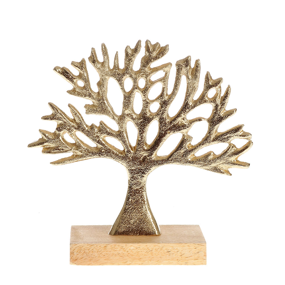 Decoratiune lemn copac auriu 17 cm