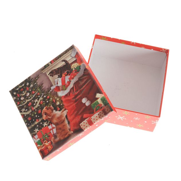 Cutie cadou de Craciun cu pisica si catel 18 cm