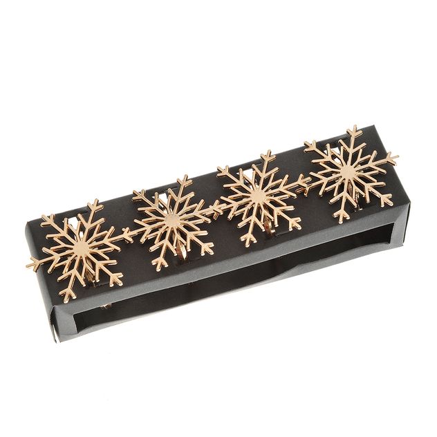 Set 4 inele decorative aurii pentru servete model fulg de zapada