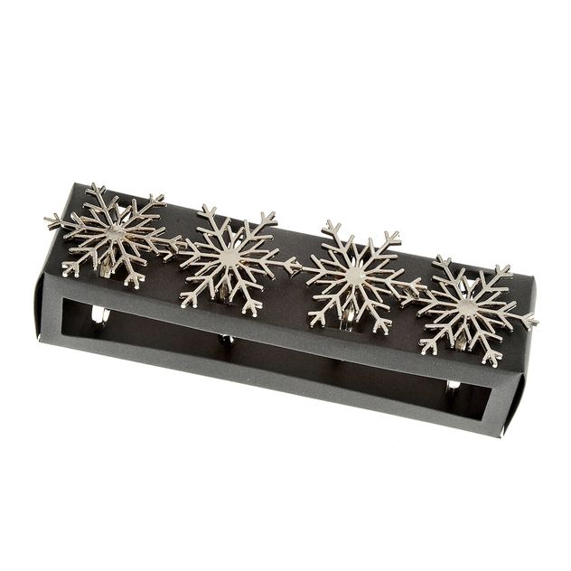 Set 4 inele decorative argintii pentru servete model fulg de zapada