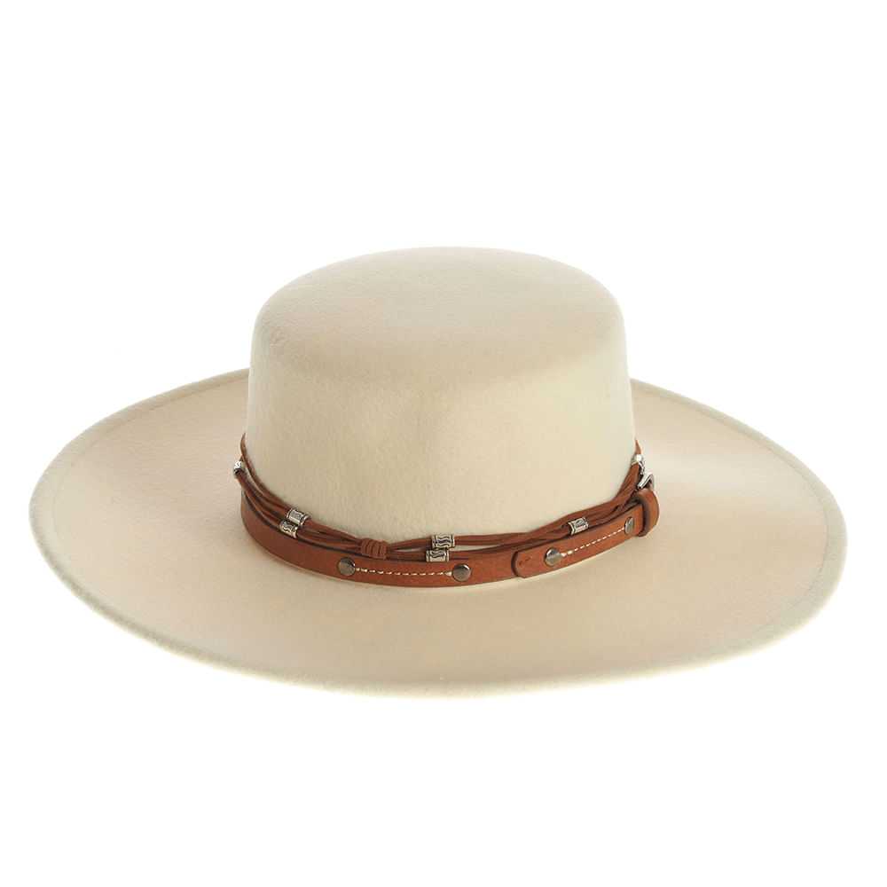 Palarie crem din lana cu accesoriu tip curea