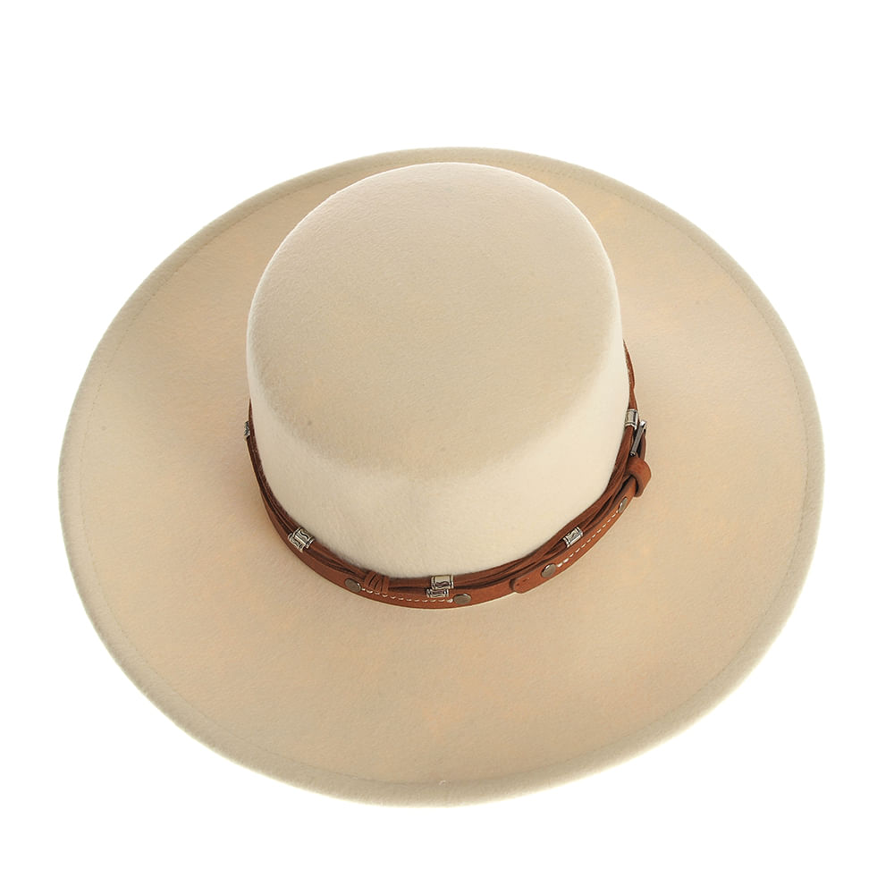 Palarie crem din lana cu accesoriu tip curea - 1 | YEO