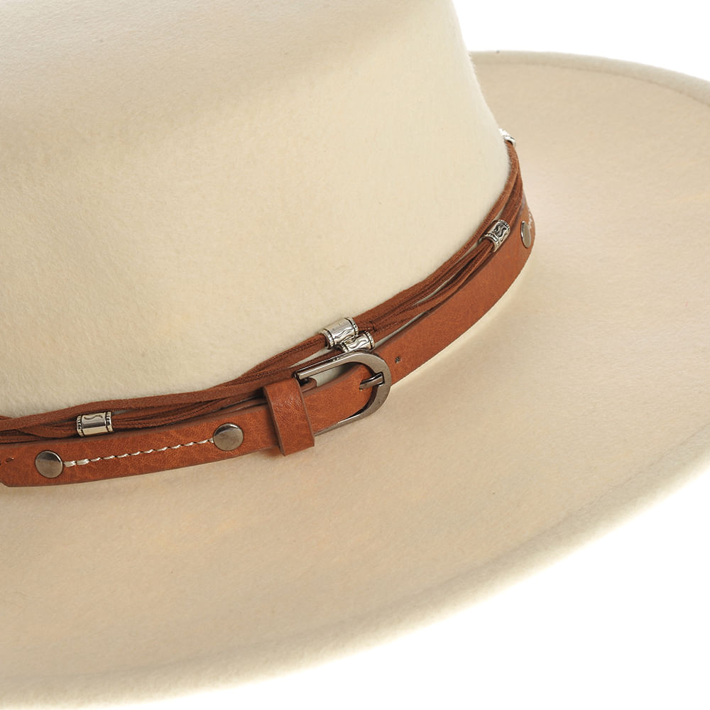 Palarie crem din lana cu accesoriu tip curea - 2 | YEO