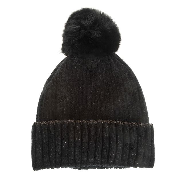 Caciula dama tricotata neagra cu mot pufos