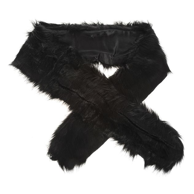Fular negru din blana artificiala pufoasa