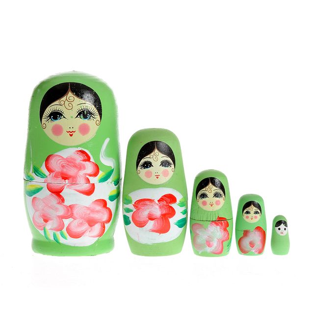Set statuete Matrioska verzi din lemn pictat