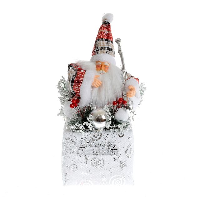 Decoratiune Mos Craciun cu glob argintiu si crengute