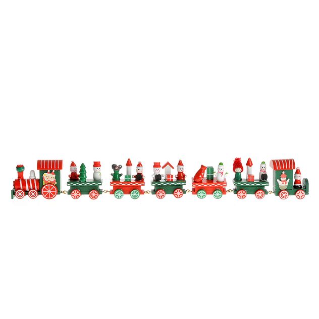 Tren decorativ Craciun din lemn cu figurine 41.5 cm
