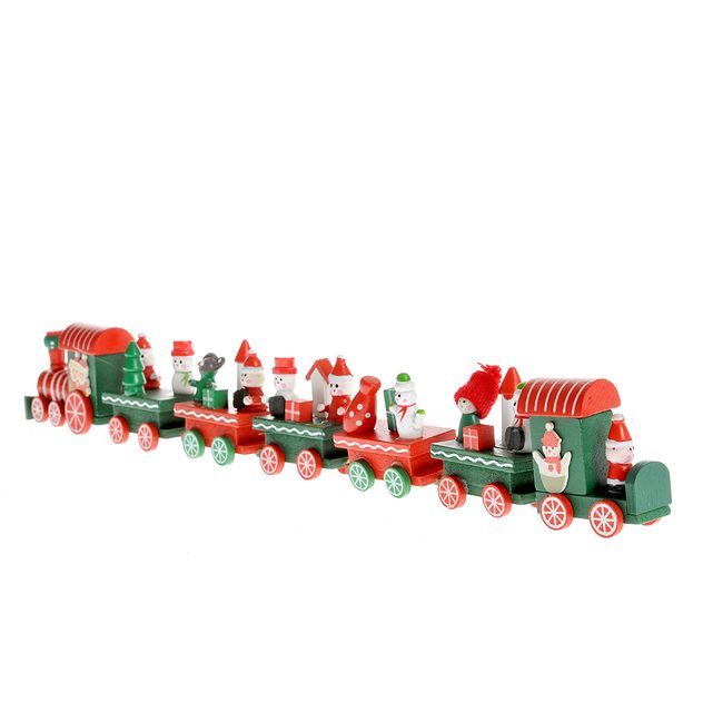 Tren decorativ Craciun din lemn cu figurine 41.5 cm