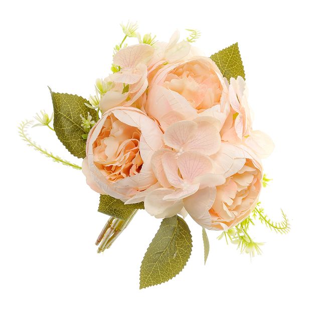 Buchet flori artificiale cu bujori si frunze verzi