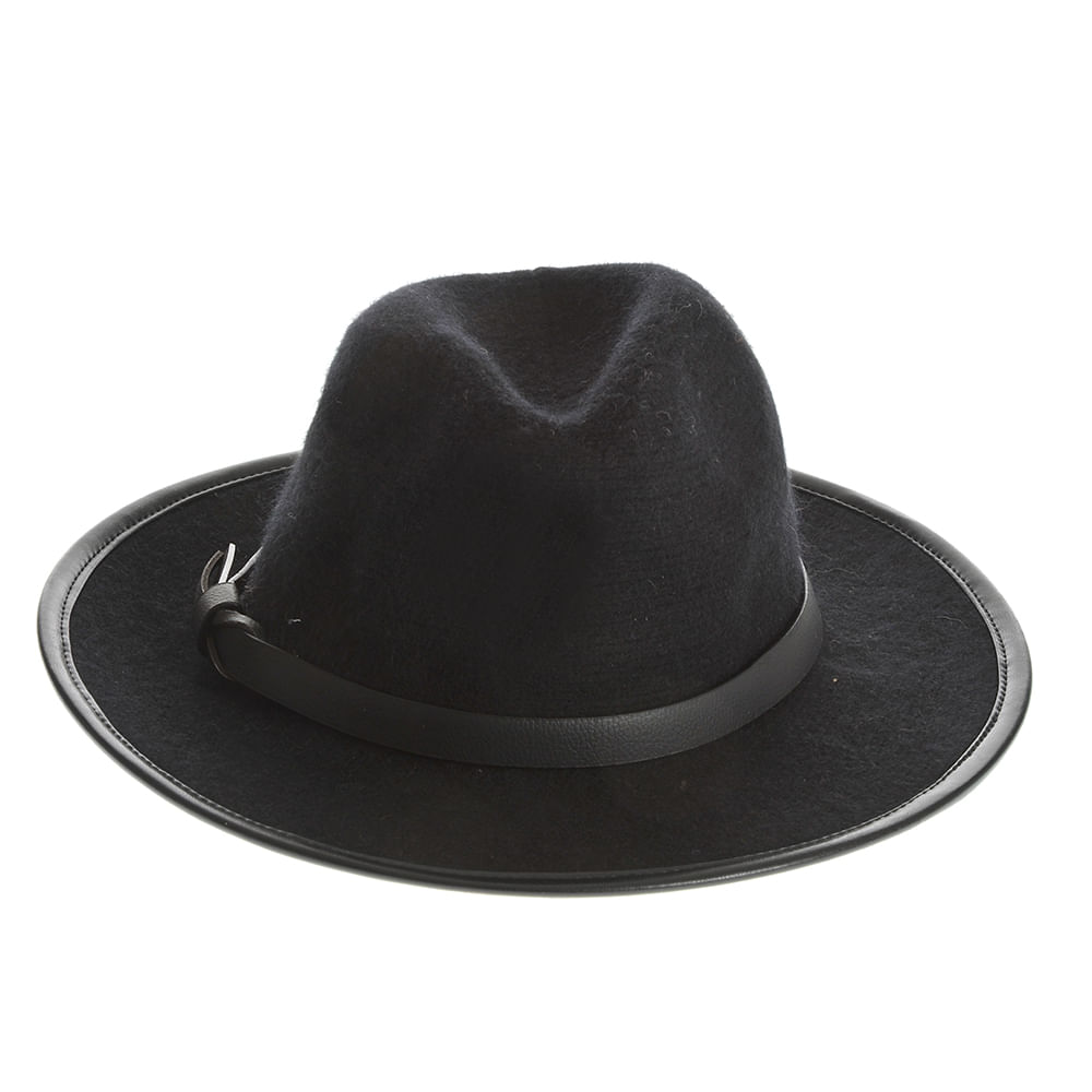 Palarie neagra fedora reglabila din lana - 1 | YEO