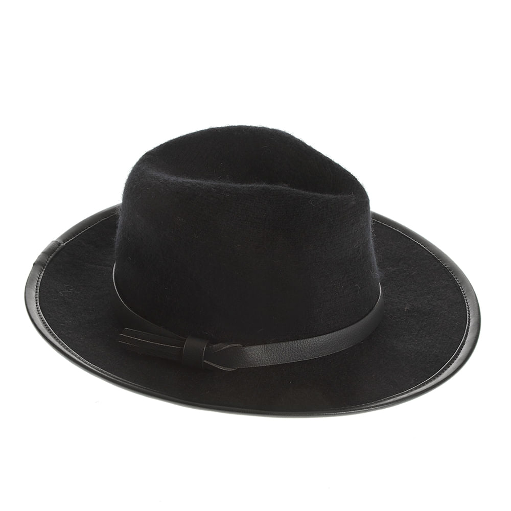 Palarie neagra fedora reglabila din lana - 2 | YEO