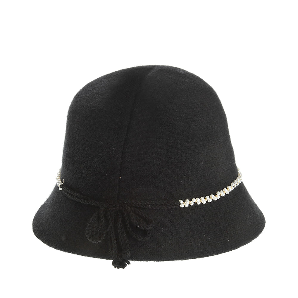Palarie neagra din lana cu perle - 1 | YEO