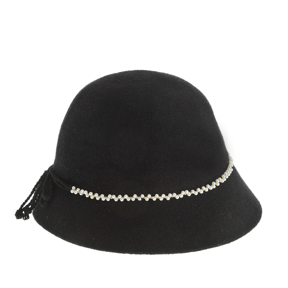 Palarie neagra din lana cu perle - 4 | YEO