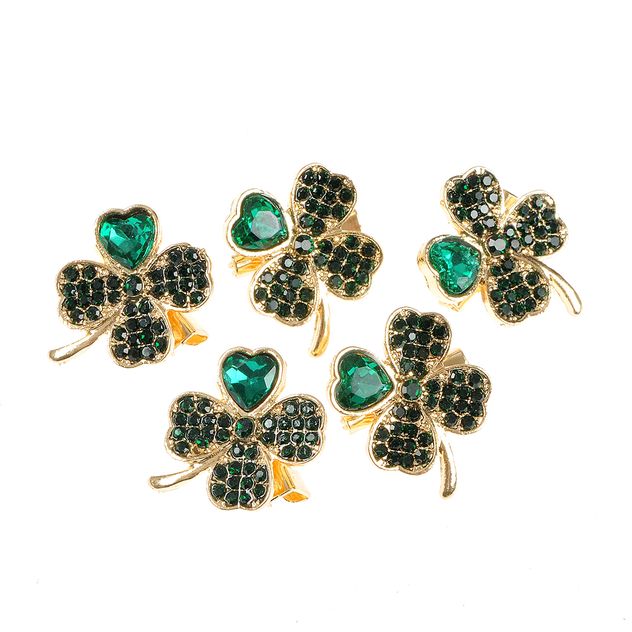 Set 5 brose martisor trifoi cu pietre verzi