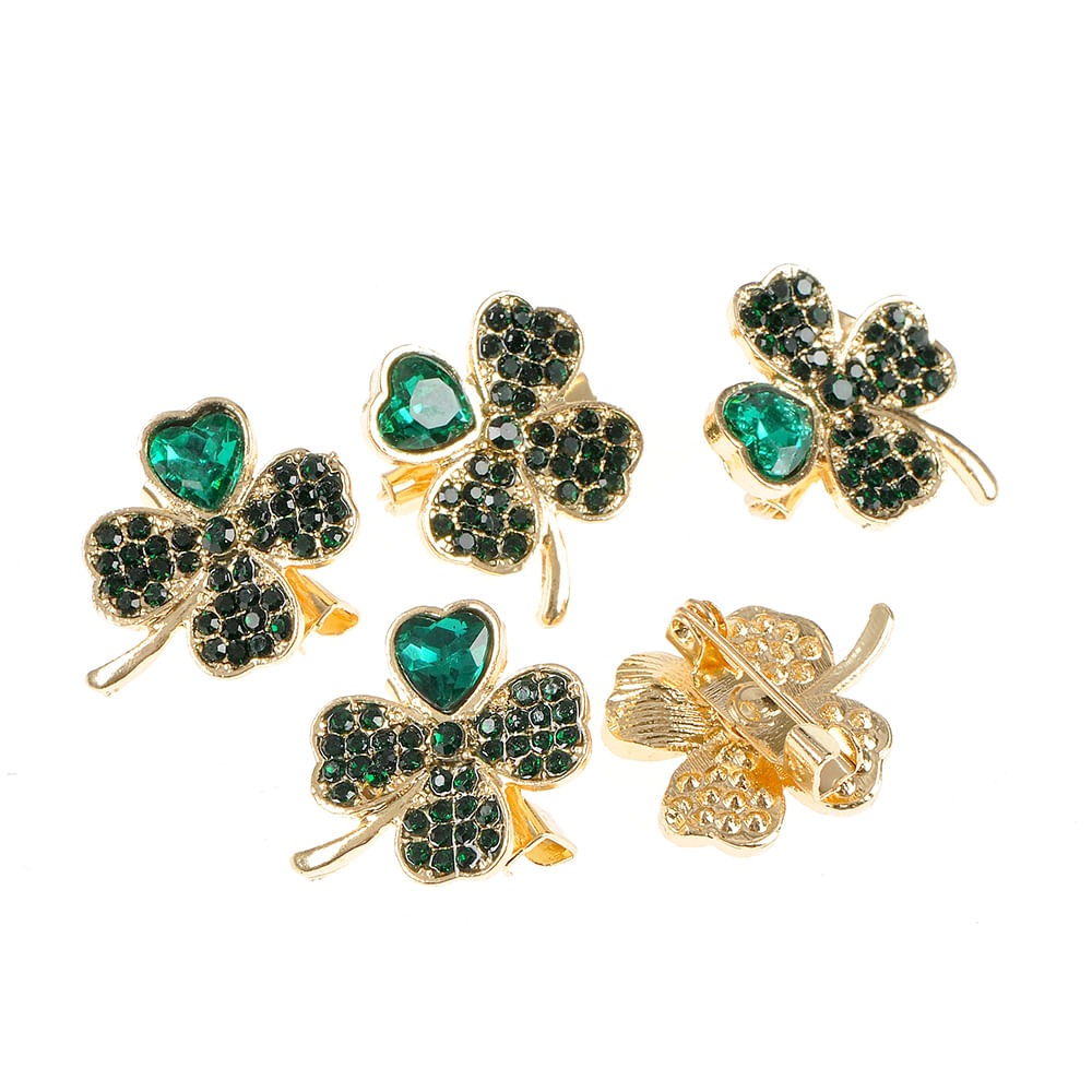Set 5 brose martisor trifoi cu pietre verzi - 2 | YEO