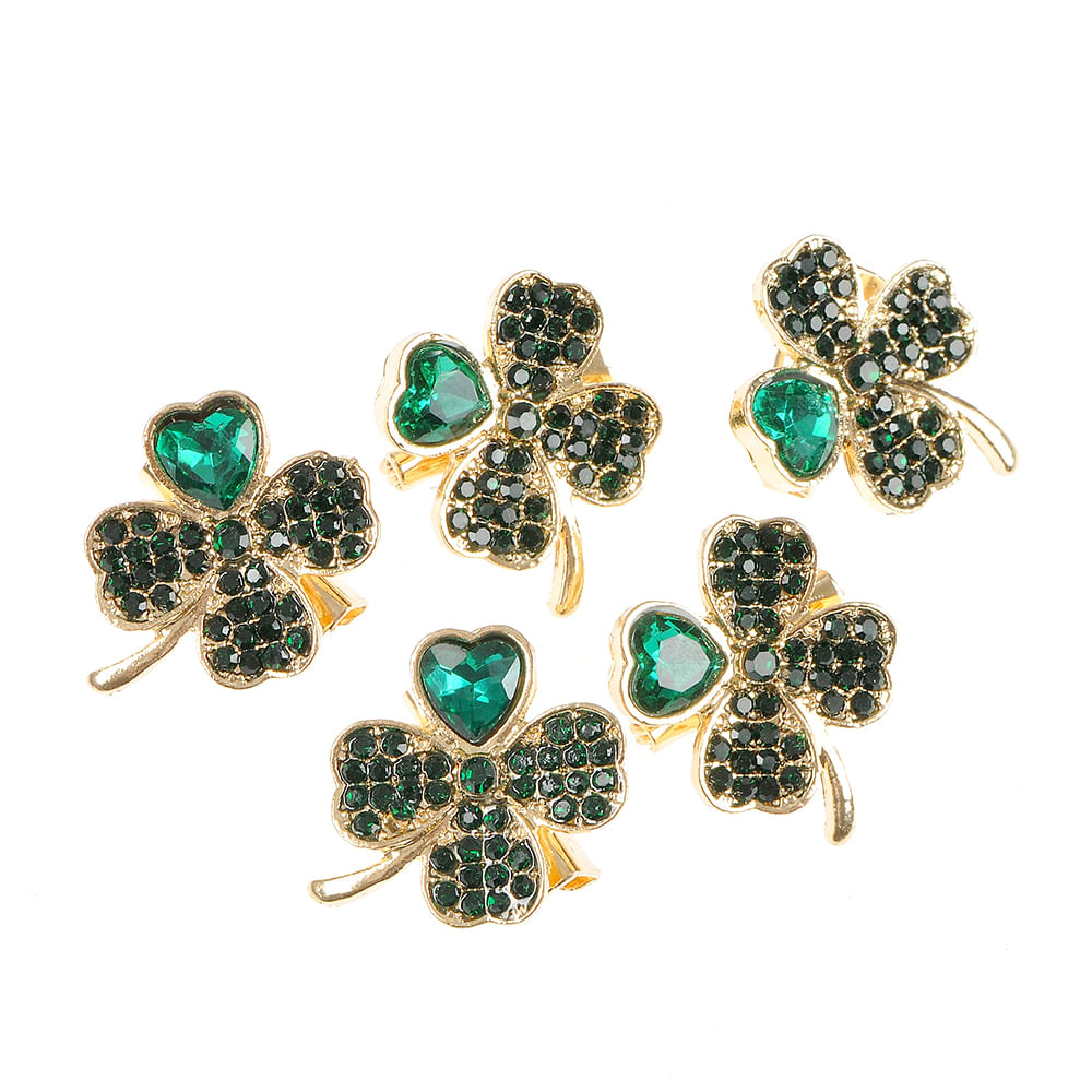 Set 5 brose martisor trifoi cu pietre verzi - 3 | YEO