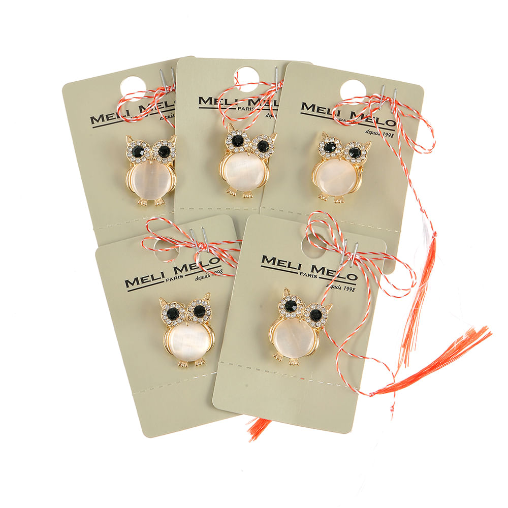 Set 5 brose martisor  bufnite cu pietre - 1 | YEO