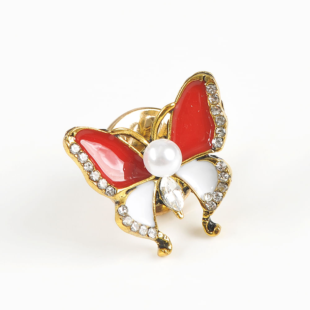 Brosa martisor fluture alb cu pietre rosii - 2 | YEO