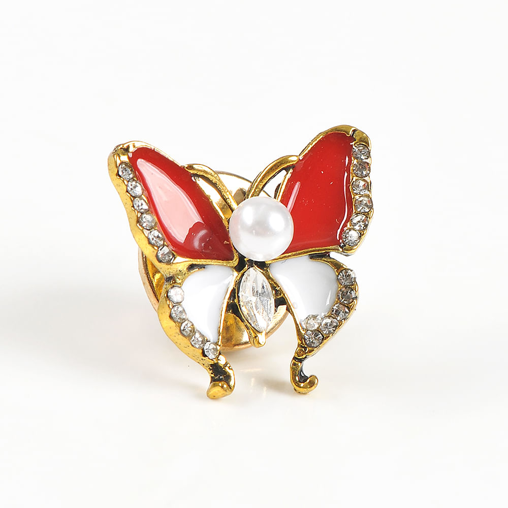 Brosa martisor fluture alb cu pietre rosii - 4 | YEO