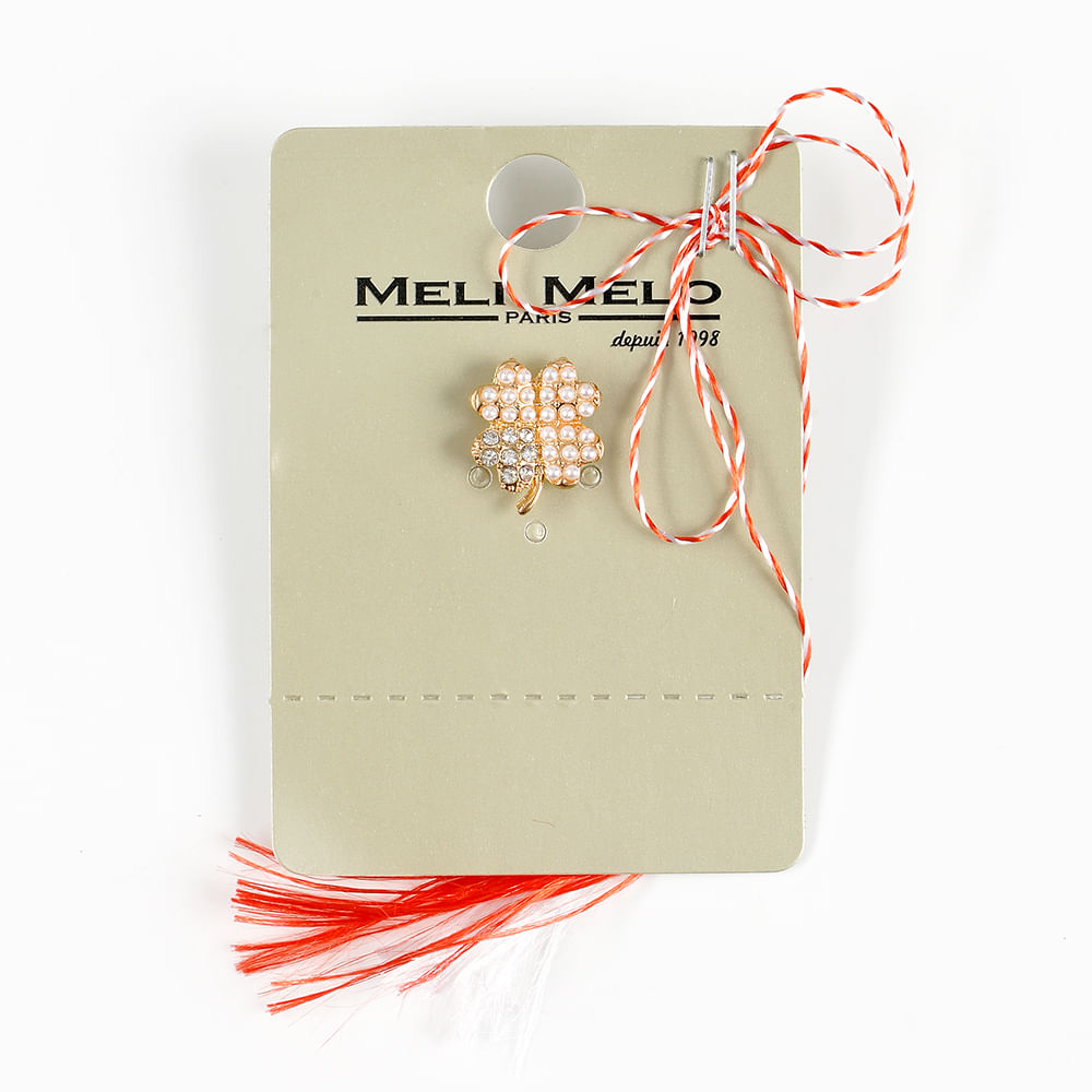 Brosa martisor trifoi auriu cu pietre albe - 1 | YEO