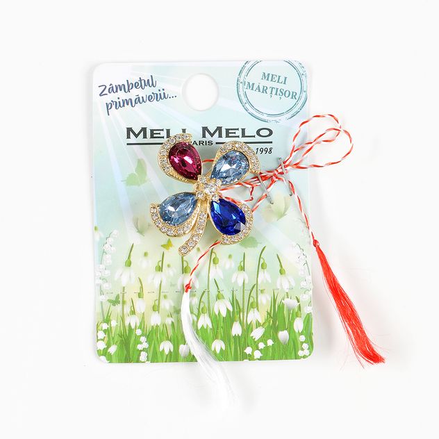 Brosa martisor trifoi cu pietre multicolore