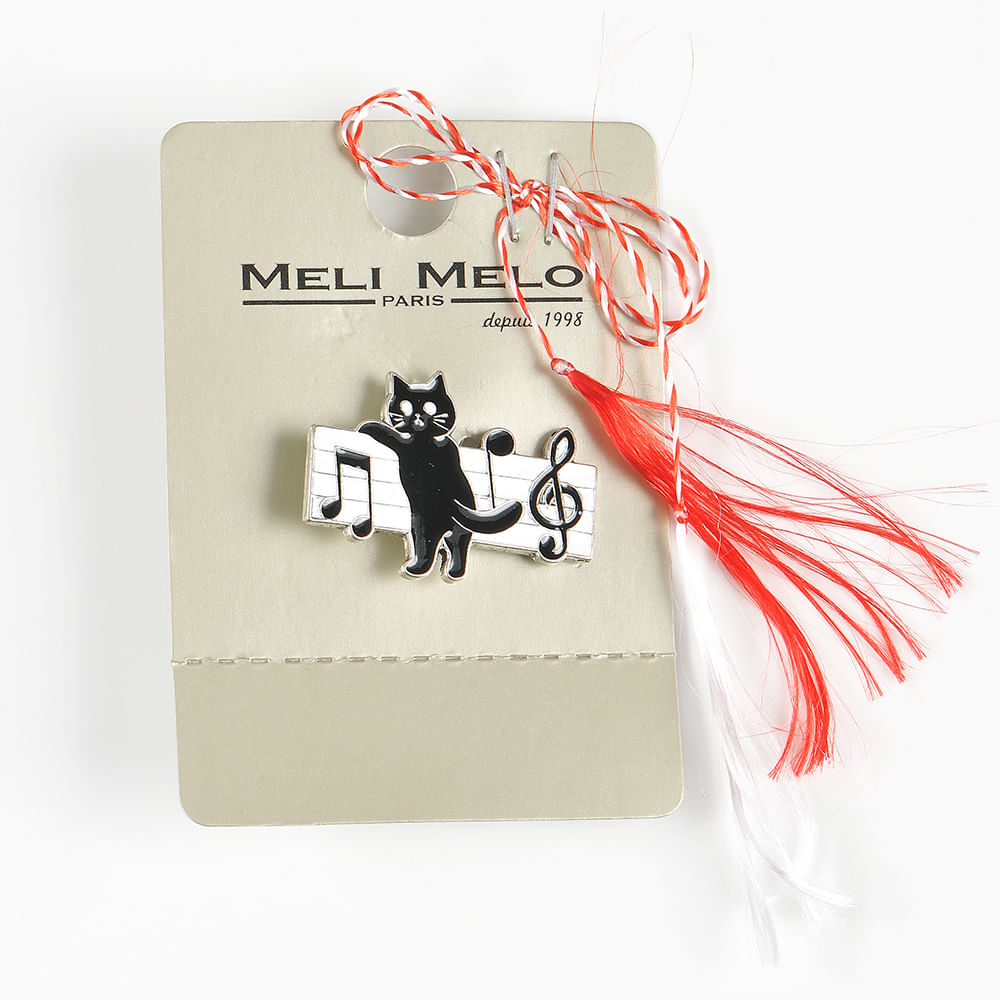 Brosa martisor pisica neagra cu note muzicale - 1 | YEO