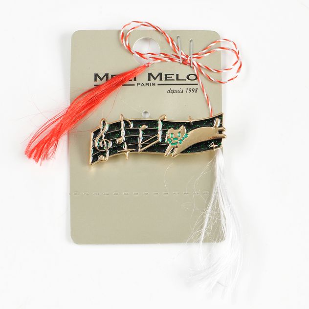 Brosa martisor pisica aurie cu note muzicale