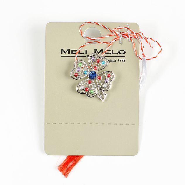 Brosa martisor trifoi argintiu cu pietre