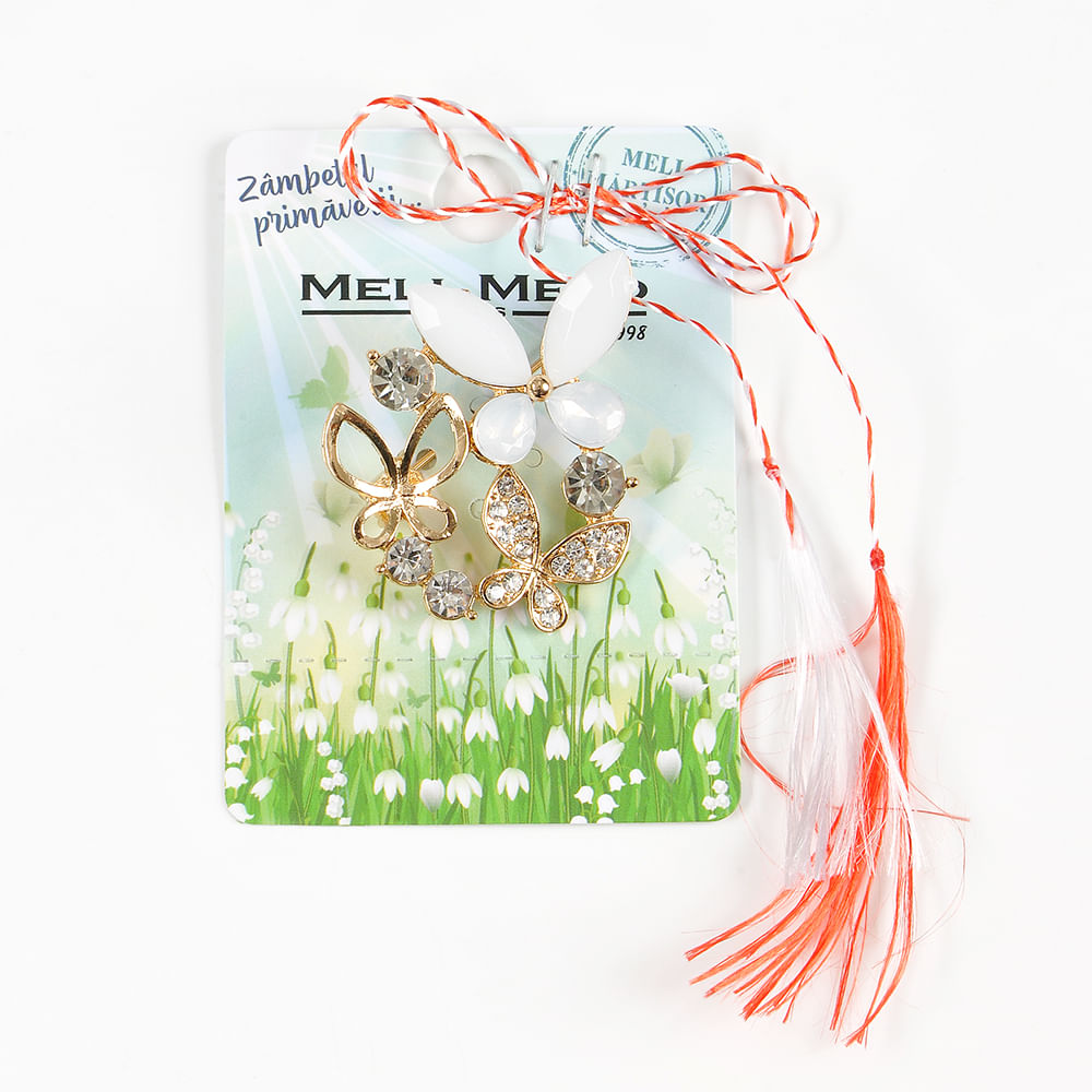 Brosa martisor fluturi cu pietre acrilice - 1 | YEO