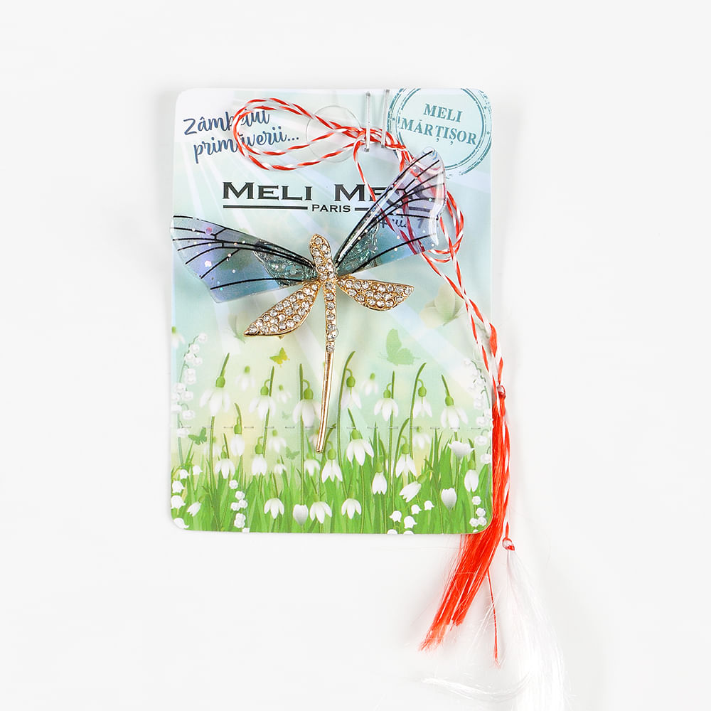 Brosa martisor libelula cu aripi bleu - 1 | YEO