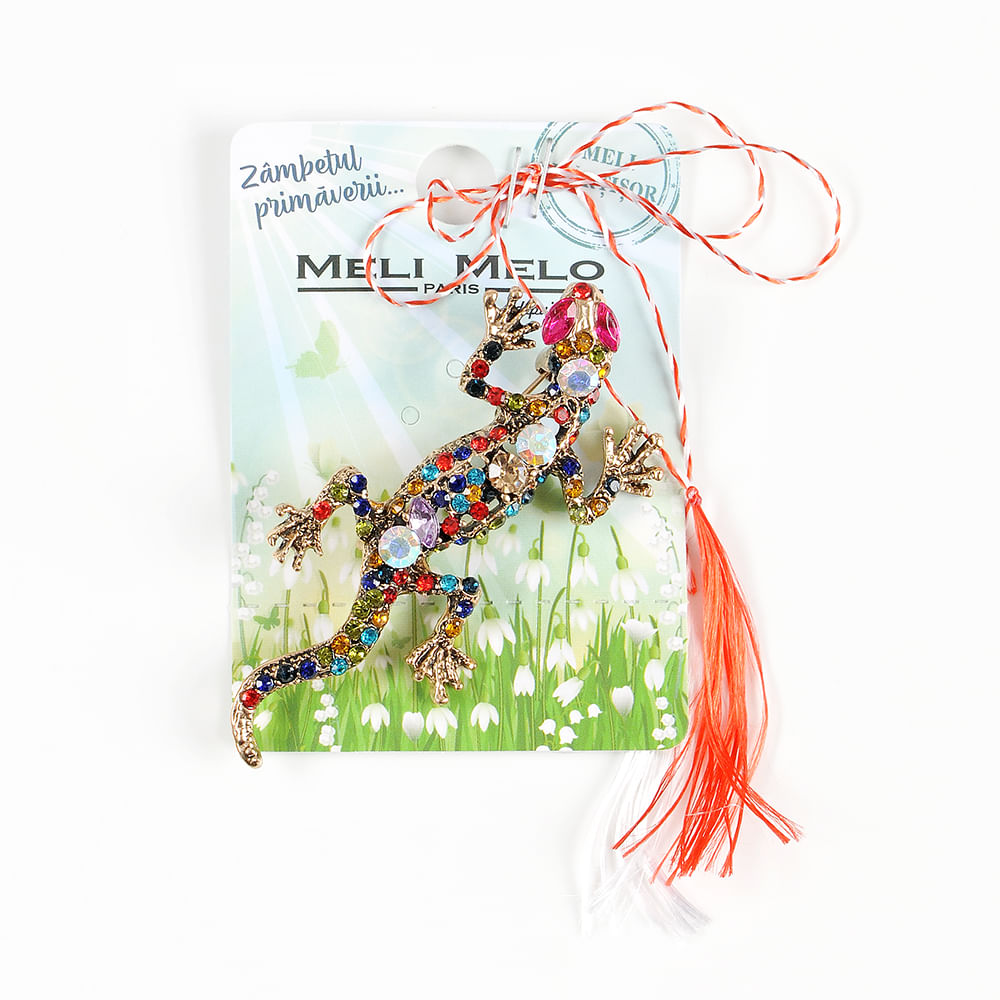 Brosa martisor soparla cu pietre multicolore - 1 | YEO
