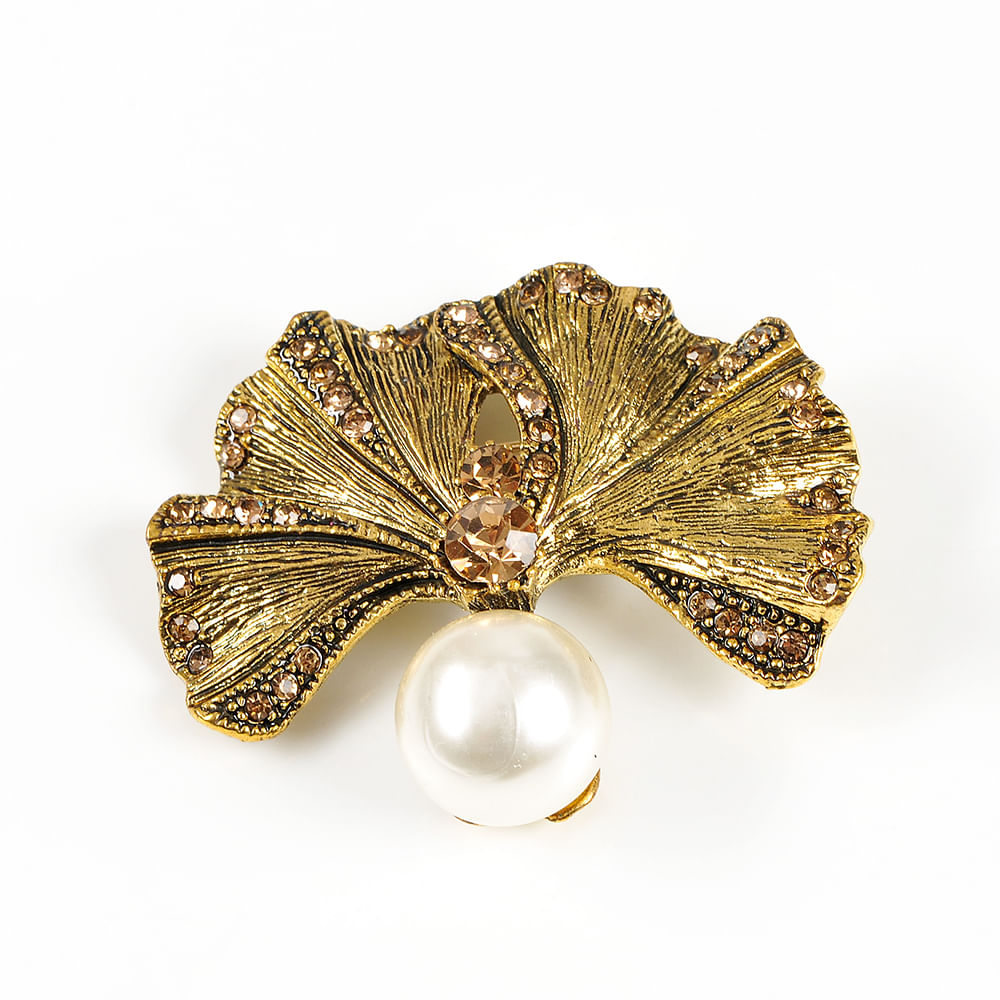 Brosa martisor eleganta auriu antichizat cu perla