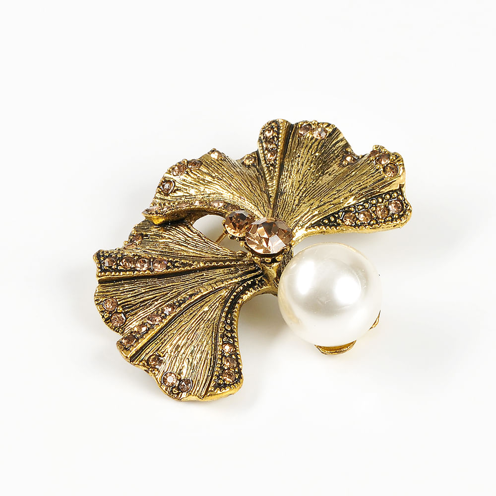 Brosa martisor eleganta auriu antichizat cu perla - 3 | YEO