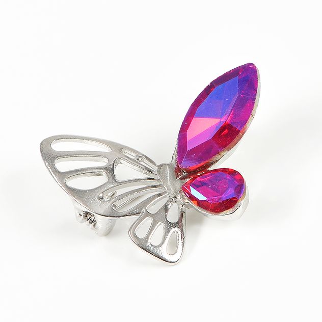 Brosa martisor fluture cu aripi argintii si fucsia
