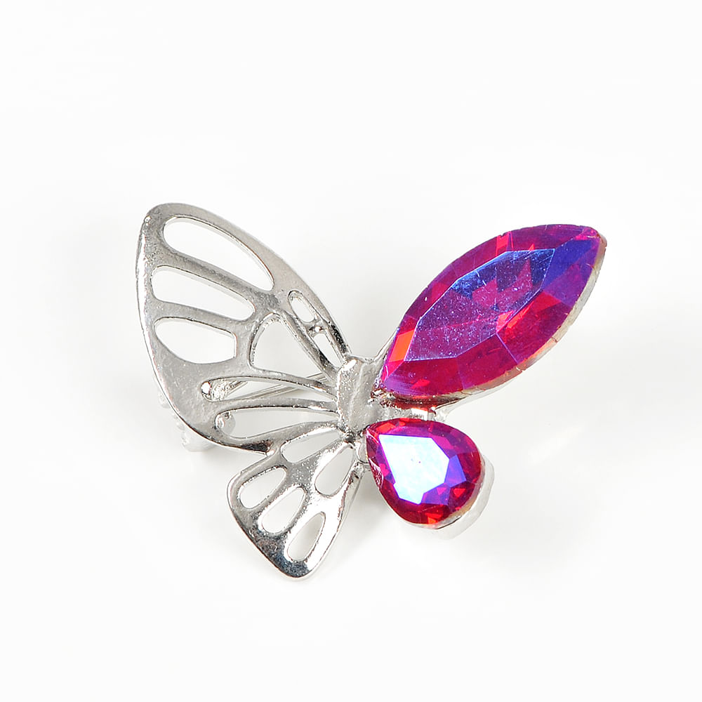 Brosa martisor fluture cu aripi argintii si fucsia - 3 | YEO