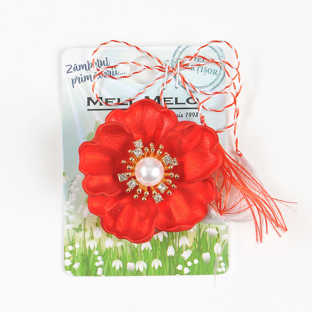 Brosa martisor floare rosie - 1 | YEO