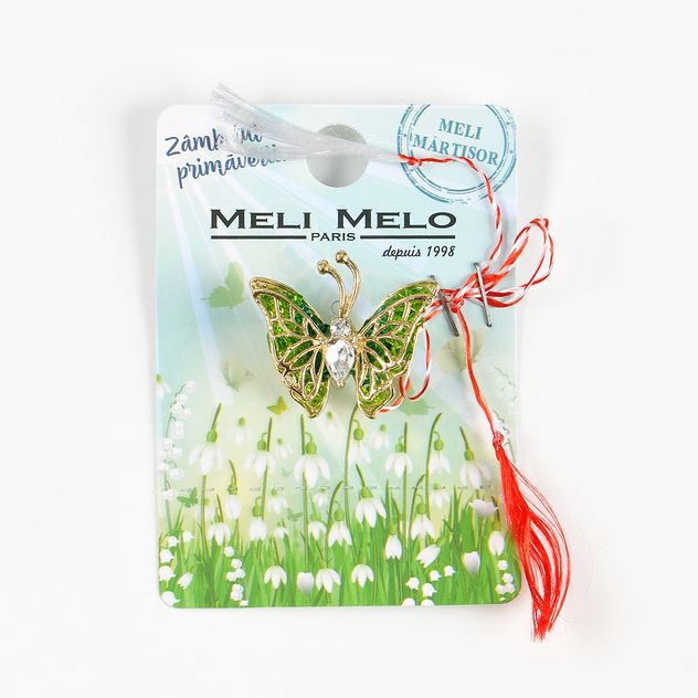 Brosa martisor fluturas cu aripi verzi