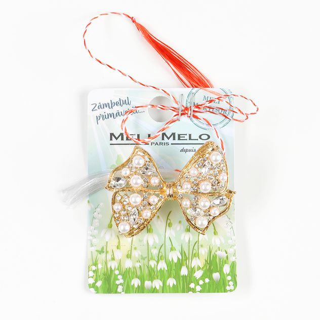 Brosa martisor funda aurie cu perle
